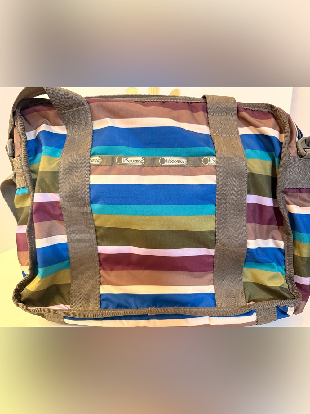 LeSportsac Multicolor Striped Laptop Bag with Gray Handles